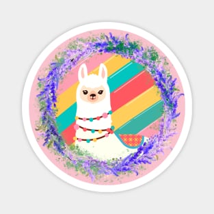 Floral llama-rainbow version Magnet
